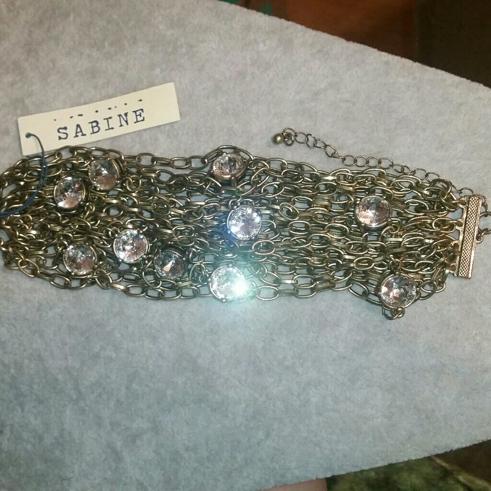 SABINE Gold Bracelet, Multi-chain w/Beveled Crysta